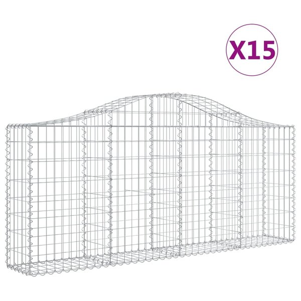vidaXL Paniers à gabions arqués 15 Pièces 200x30x80/100 cm Fer galvanisé