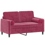 vidaXL Canapé 2 places avec oreillers bordeaux 120 cm velours