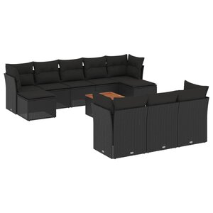 vidaXL Salon de jardin 11 Pièces avec coussins noir résine tressée