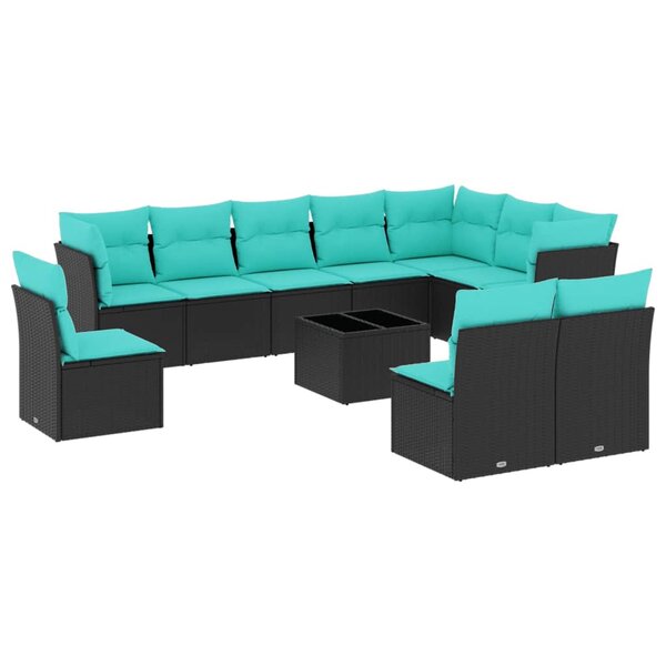 vidaXL Salon de jardin 11 Pièces avec coussins noir résine tressée