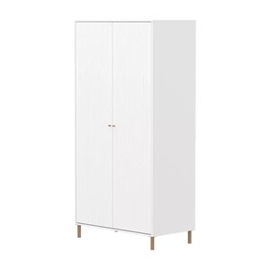 Flexa SAGA Armoire 2 portes a facades rainurees Blanche Pieds et boutons en chene