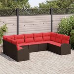 vidaXL Ensemble de canapé de jardin avec coussin 9 Pièces Marron et rouge
