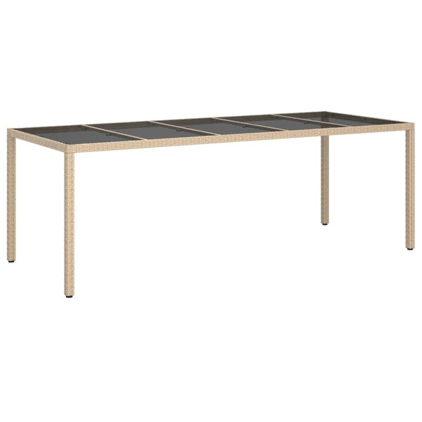vidaXL Table de jardin Beige 250x100x75 cm Verre trempé et poly rotin