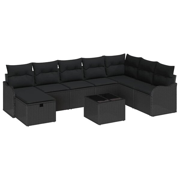 vidaXL Ensemble de canapé de jardin 9 Pièces Noir 287.5 x 177.5 x 85 cm
