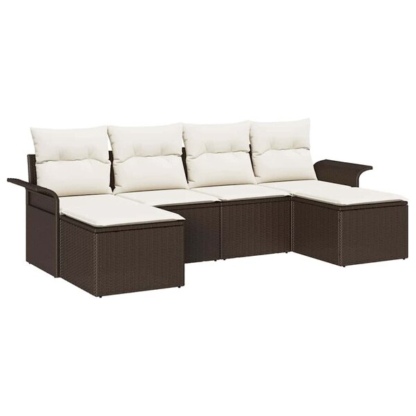 vidaXL Ensemble de canapé de jardin 6 Pièces Marron Poly rotin