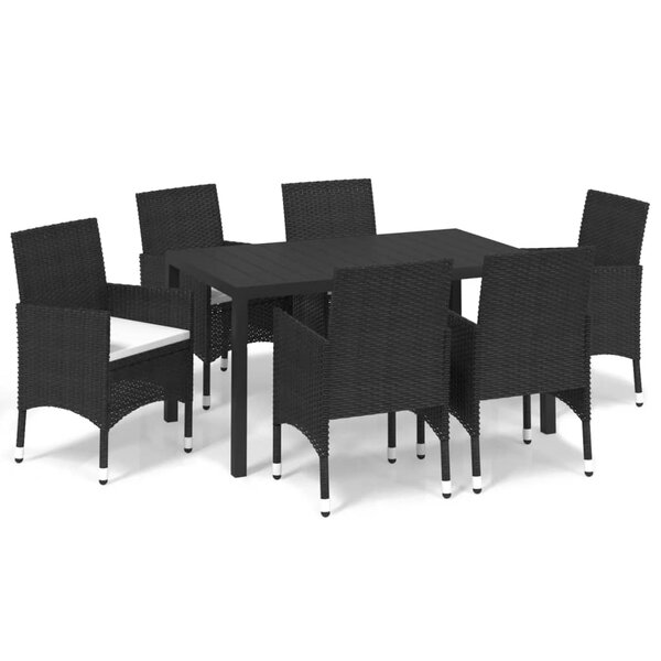 vidaXL Ensemble à manger de jardin coussins 7Pièces Résine tressée Noir