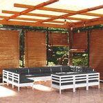 vidaXL Salon de jardin 13 Pièces avec coussins blanc bois de pin