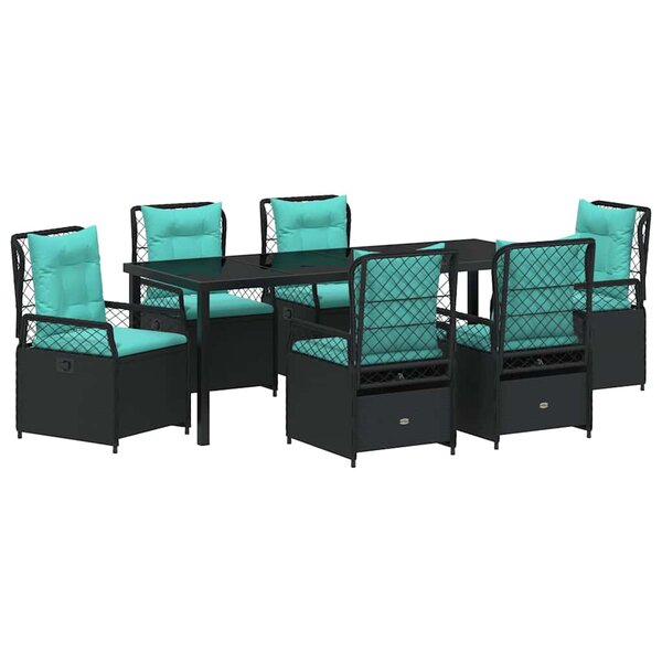 vidaXL Ensemble de salle à manger pour jardin 7 Pièces Noir polyrotin