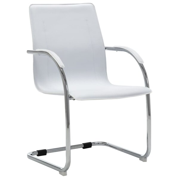 Chaise fauteuil siège de bureau informatique étude cantilever similicuir blanc 02_0023989