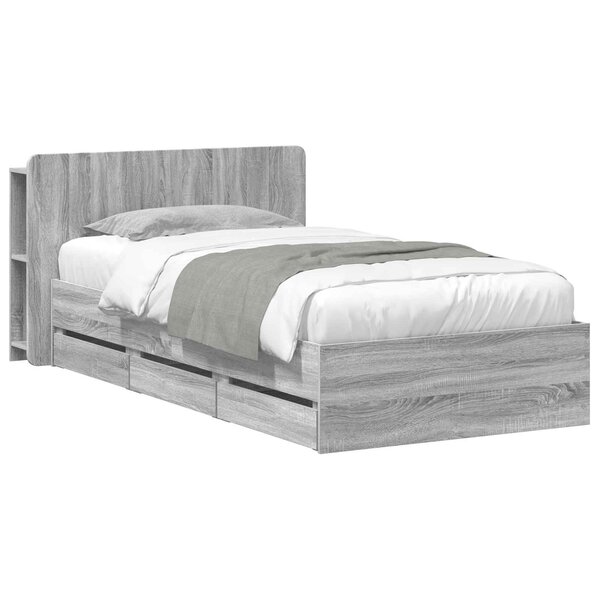 vidaXL Cadre de lit avec rangement Sonoma gris 90 x 190 cm
