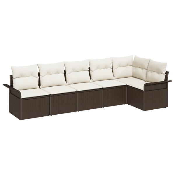 vidaXL Ensemble de canapés de jardin 6 pièces avec coussins Marron Poly Rotin