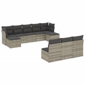 vidaXL Salon de jardin avec coussins 10 Pièces gris clair résine tressée