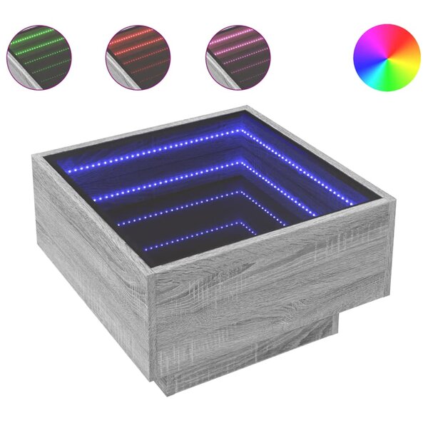 vidaXL Table basse avec LED sonoma gris 50x50x30 cm bois d'ingénierie