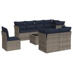 vidaXL Salon de jardin 9 Pièces avec coussins gris résine tressée