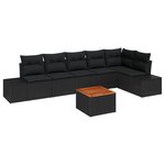 vidaXL Ensemble de canapés de jardin 7 pièces avec coussins noir poly rattan acacia