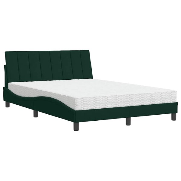vidaXL Lit avec matelas Hanko vert foncé 140x200 cm velours