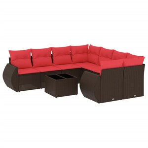vidaXL Salon de jardin avec coussins 9 Pièces marron résine tressée