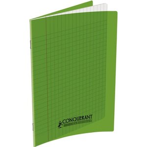 Cahier 32 pages seyès 90 g  couverture polypropylène vert  format 17 x 22 cm  CONQUERANT