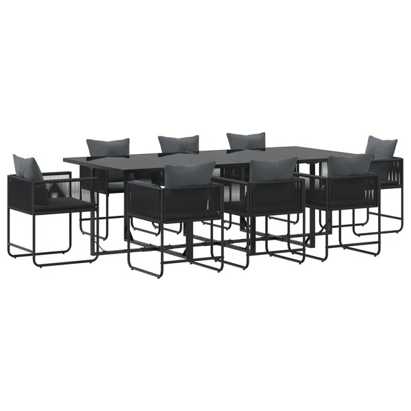 Ensemble de Salle à Manger de Jardin de 12 Pièces avec Coussins en Acier et Poly Rattan