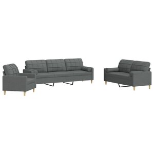 vidaXL Ensemble de canapés 3 Pièces coussins décoratifs gris foncé tissu