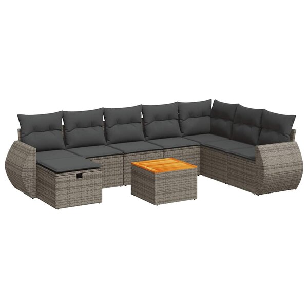 vidaXL Salon de jardin 9 Pièces avec coussins gris résine tressée