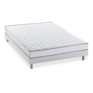 Matelas mousse ferme 140 x 190 14 cm + Sommier + Couette + 2 oreillers 60 x 60 cm