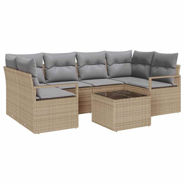 vidaXL Ensemble de Canapés avec coussin 7 Pièces Beige et gris polyrotin