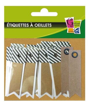 20 étiquettes kraft rayées Fanion + 20 étiquettes kraft Fanion