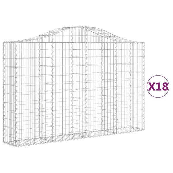 vidaXL Paniers à gabions arqués 18 Pièces 200x30x120/140 cm Fer galvanisé