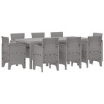 vidaXL Ensemble de dîner de jardin 9 pièces avec coussins Gris clair Poly Rotin