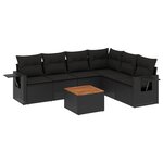 vidaXL Salon de jardin 7 Pièces avec coussins noir résine tressée