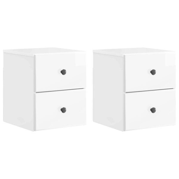 vidaXL Cabinet de chevet mural 2 Pièces Blanc brillant 34 5 x 33 x 40 cm