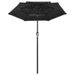 vidaXL Parasol à 3 niveaux avec mât en aluminium Noir 2 m