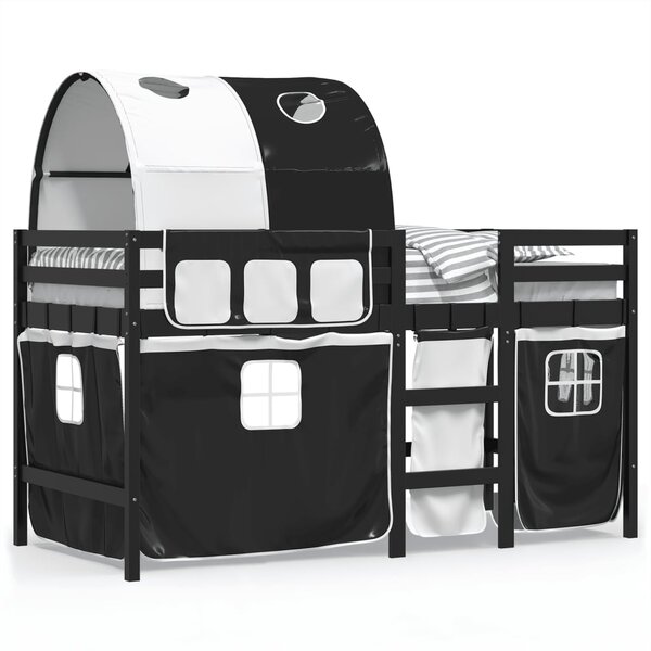 vidaXL Lit mezzanine enfants et tunnel blanc/noir 90x190 cm pin massif