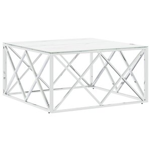 vidaXL Table basse argenté 80x80x40 cm acier inoxydable et verre