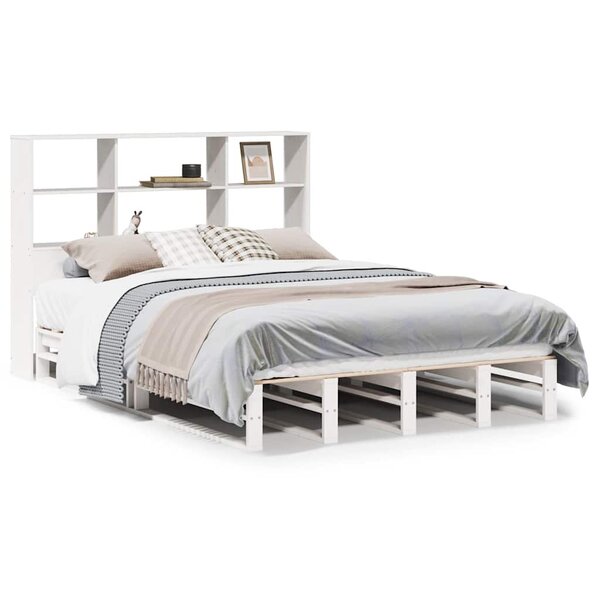 vidaXL Lit bibliothèque sans matelas blanc 140x200 cm bois massif