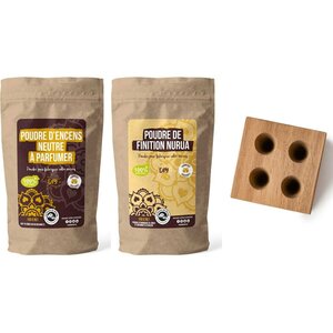 DIY encens - Moule en bois pour 4 cônes + Poudre neutre à parfumer + Poudre de finition