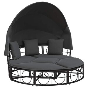 vidaXL Lit de repos d'extérieur avec auvent et coussins résine tressée