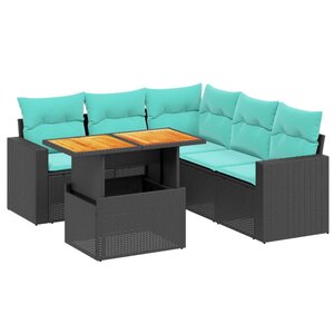 vidaXL Salon de jardin 6 Pièces avec coussins noir résine tressée