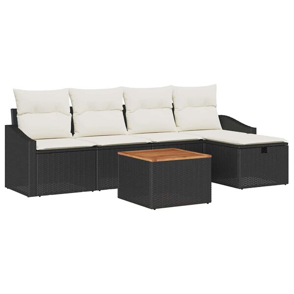 vidaXL Ensemble de canapé de jardin avec coussin 6 Pièces Noir Poly rotin