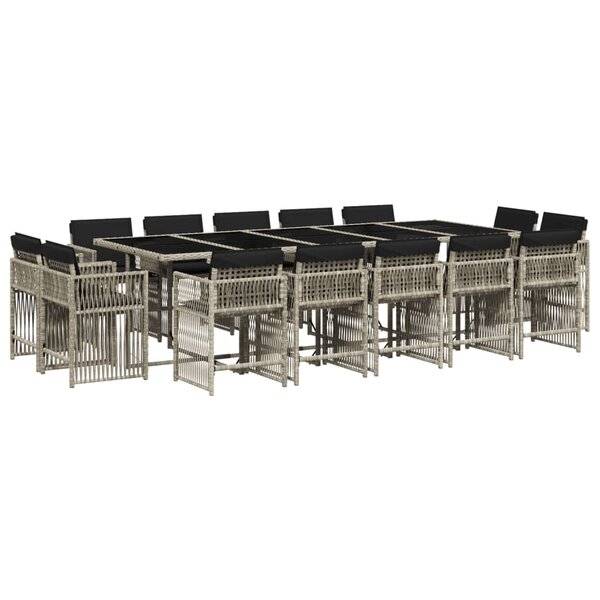 vidaXL Ensemble à manger de jardin et coussins 17 Pièces gris clair rotin