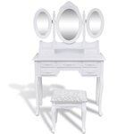 vidaXL Coiffeuse avec tabouret et 3 miroirs Blanc