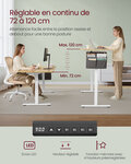 Bureau électrique assis-debout bureau réglable en hauteur 60 x 120 x (72-120) cm 4 hauteurs mémorisables pochette de rangement pour bureau marron 12_0004584