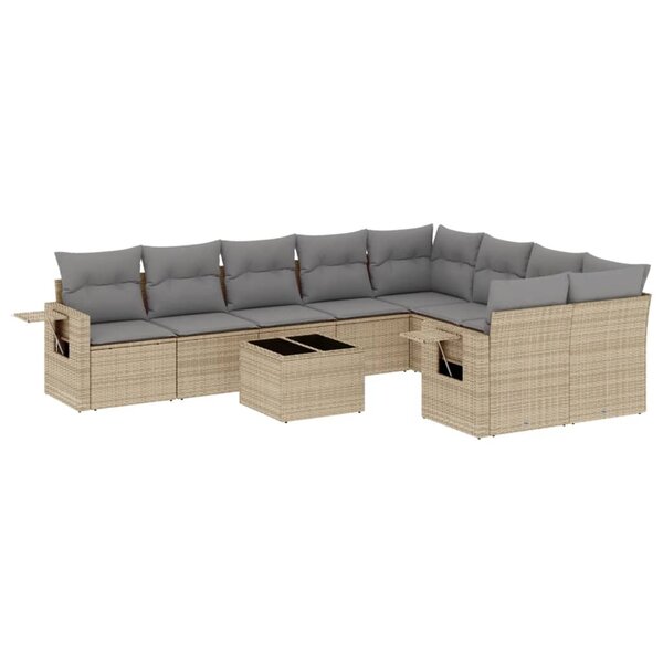 vidaXL Salon de jardin avec coussins 10 Pièces beige résine tressée