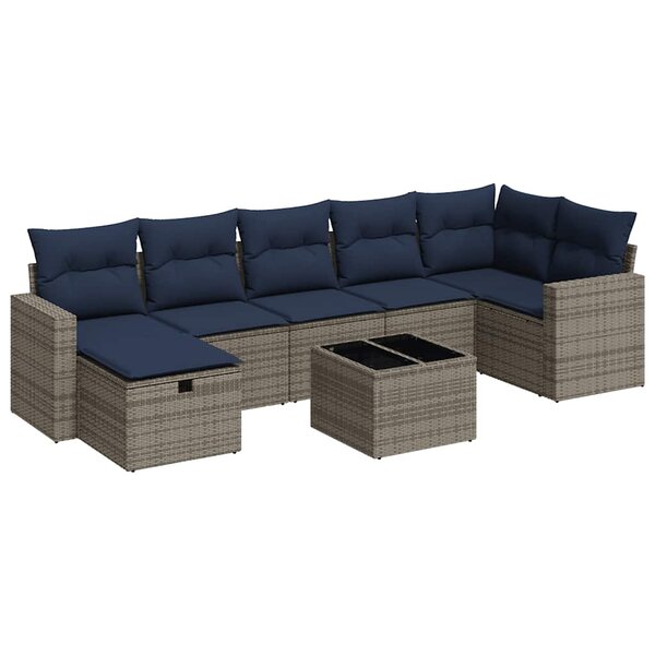 vidaXL Salon de jardin 8 Pièces avec coussins gris résine tressée