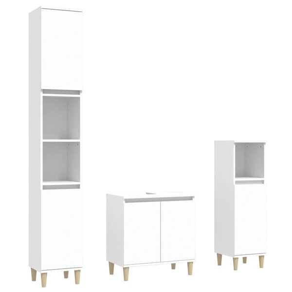 vidaXL Ensemble de meubles salle de bain 3 Pièces blanc bois d'ingénierie