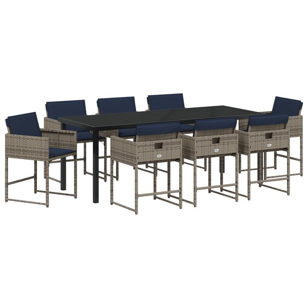 vidaXL Set de jardin 9 pièces avec coussins gris en rotin synthétique