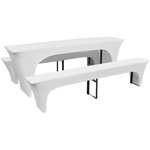 vidaXL Housses de table et bancs Extensibles 3 Pièces Blanc 220x70x80 cm