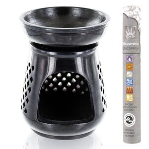 Diffuseur porte-encens en pierre noire Moucharabieh + encens ayurvédique