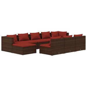 Salon de jardin meuble d'extérieur ensemble de mobilier 10 pièces avec coussins marron résine tressée 02_0015090